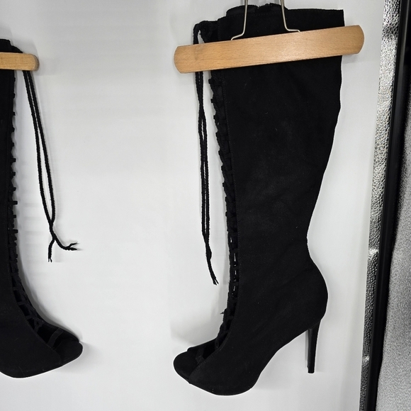 Rogue Shoes Women 10 True Love Open Toe Knee High Boots Black - Picture 4 of 5